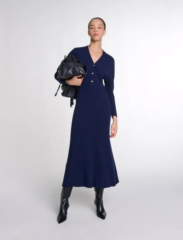 Maje Dresses Womens Knit Maxi Dress Navy