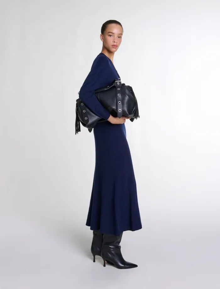 Maje Dresses Womens Knit Maxi Dress Navy