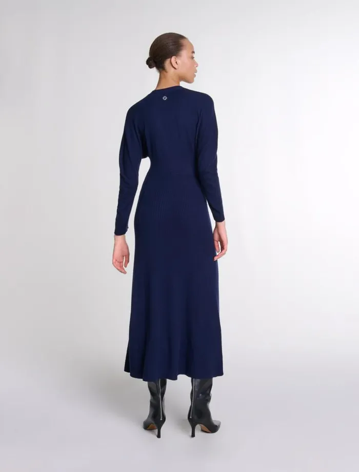 Maje Dresses Womens Knit Maxi Dress Navy