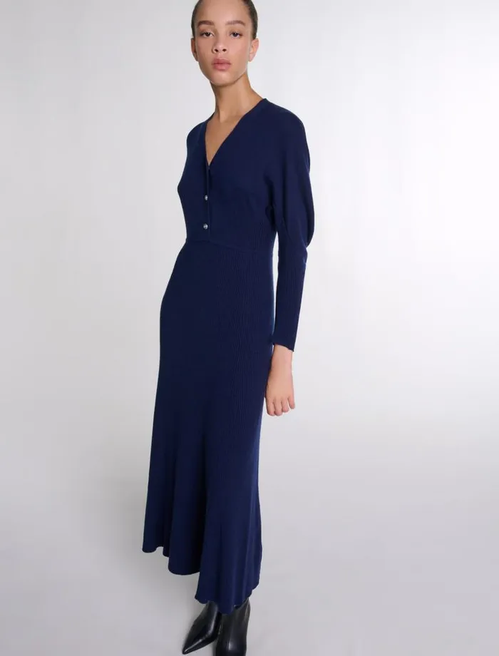 Maje Dresses Womens Knit Maxi Dress Navy
