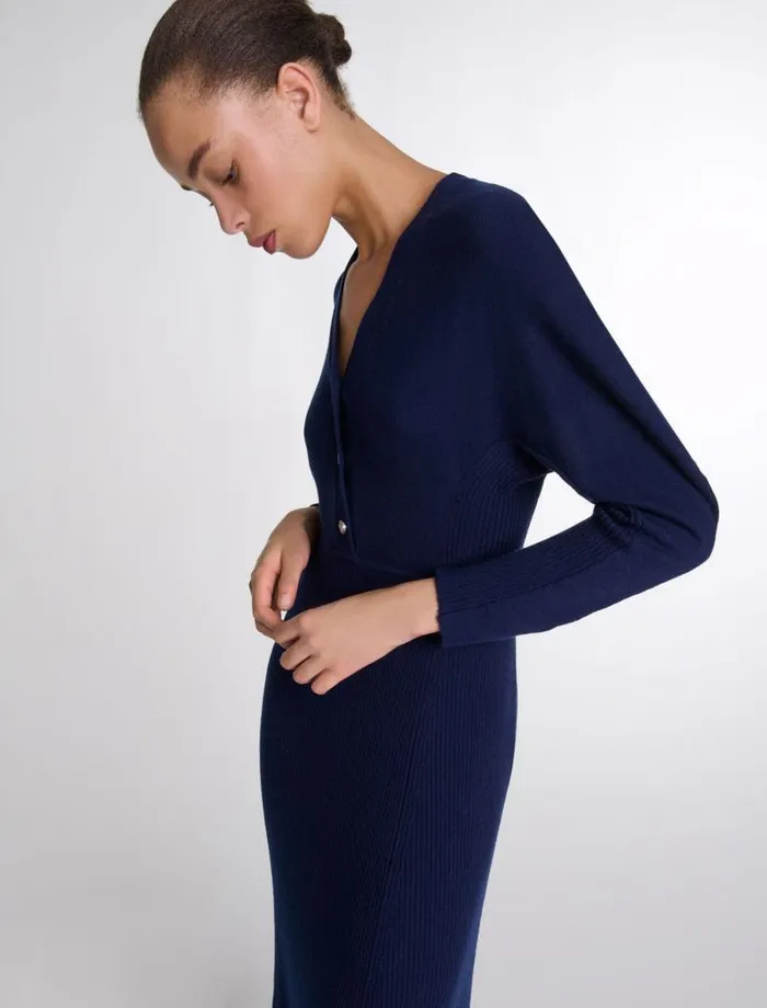 Maje Dresses Womens Knit Maxi Dress Navy