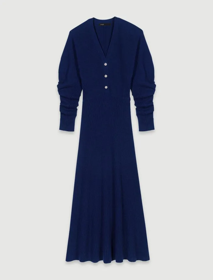 Maje Dresses Womens Knit Maxi Dress Navy