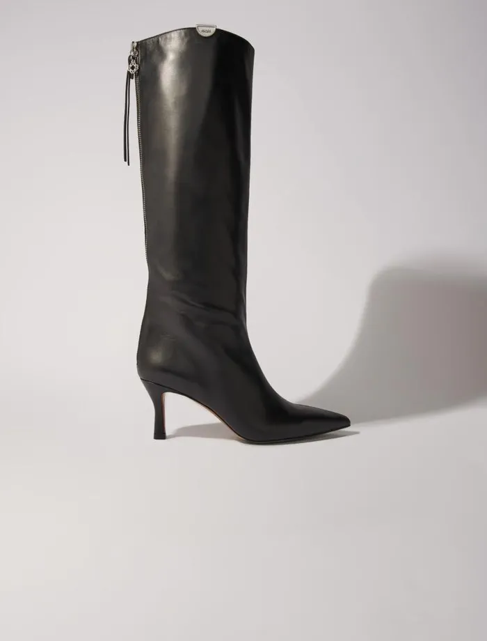 Maje Dresses Womens Pointedtoe Leather Boots Black