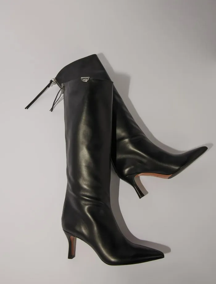 Maje Dresses Womens Pointedtoe Leather Boots Black