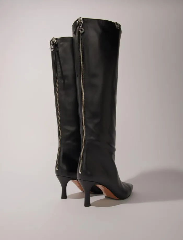 Maje Dresses Womens Pointedtoe Leather Boots Black