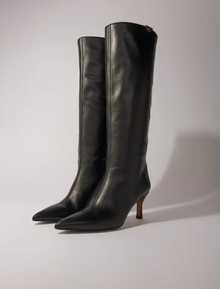 Maje Dresses Womens Pointedtoe Leather Boots Black