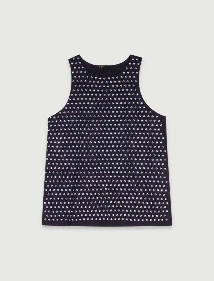 Maje Dresses Womens Rhinestone Tank Top Black