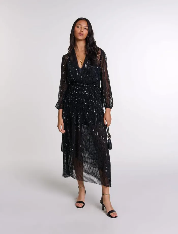 Maje Dresses Womens Sequin Maxi Dress Black