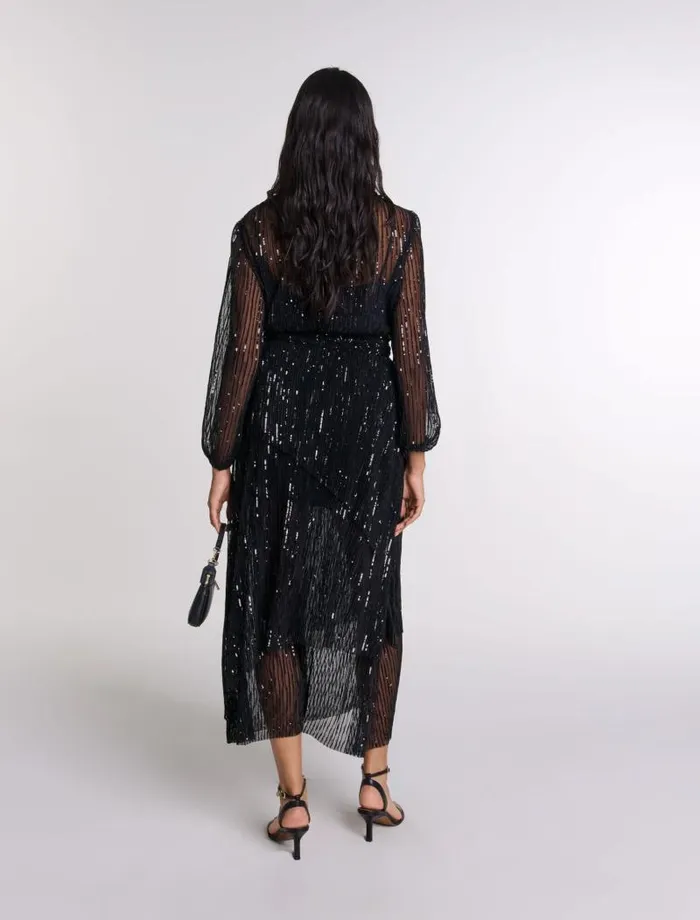Maje Dresses Womens Sequin Maxi Dress Black