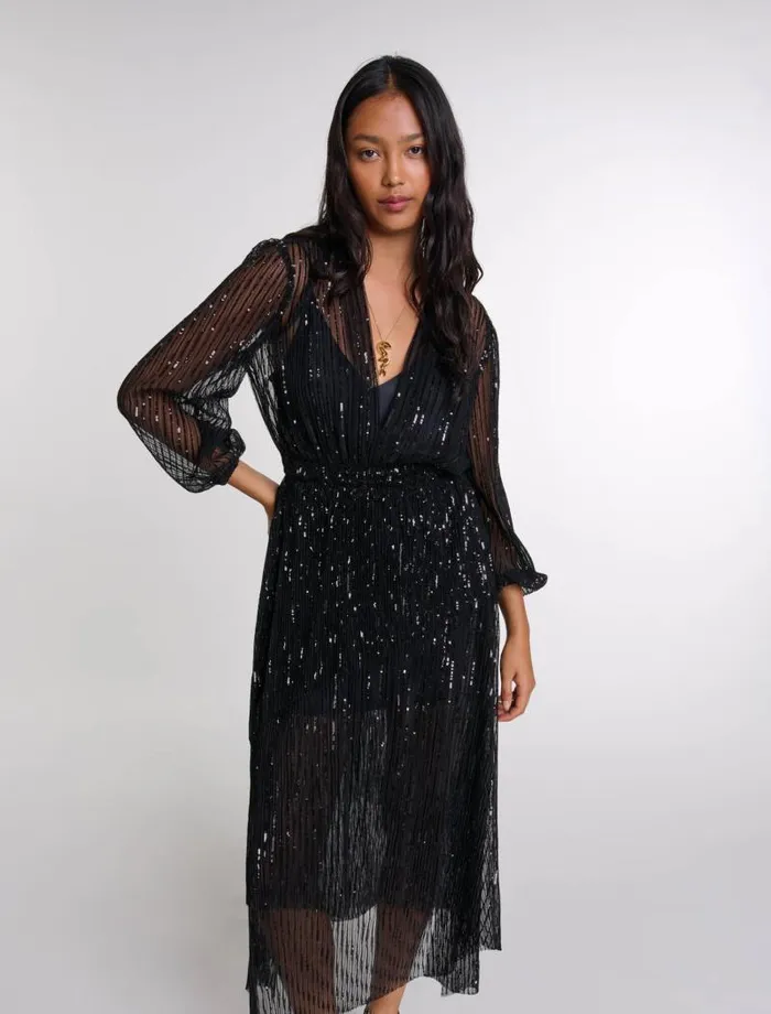 Maje Dresses Womens Sequin Maxi Dress Black