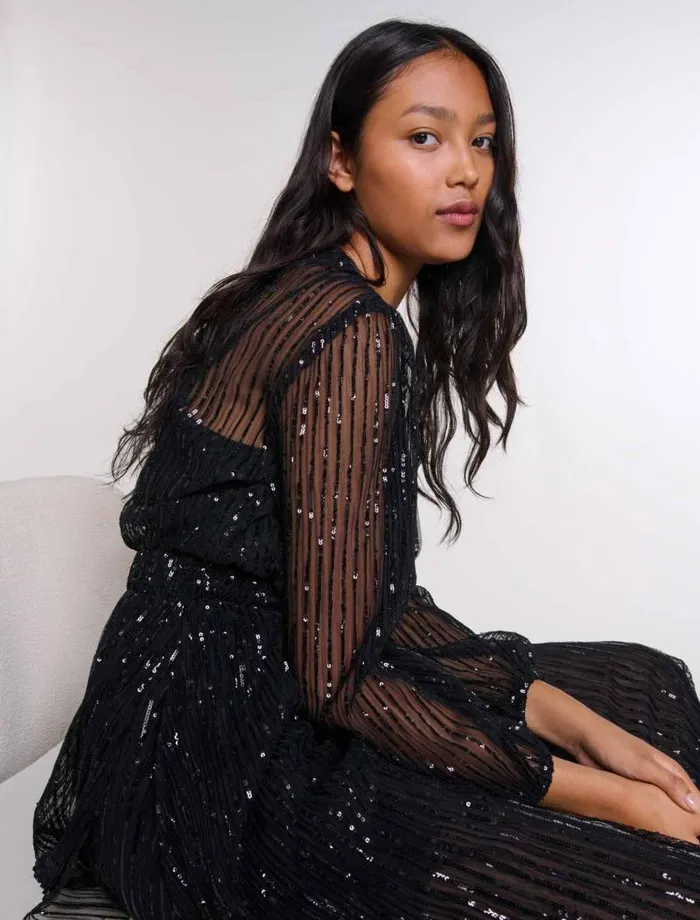 Maje Dresses Womens Sequin Maxi Dress Black
