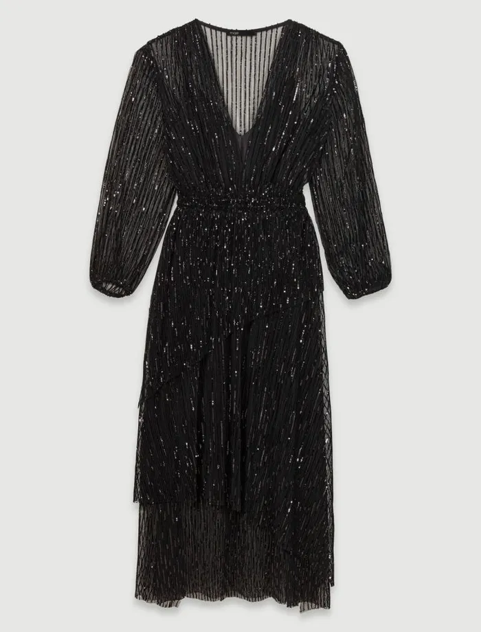Maje Dresses Womens Sequin Maxi Dress Black