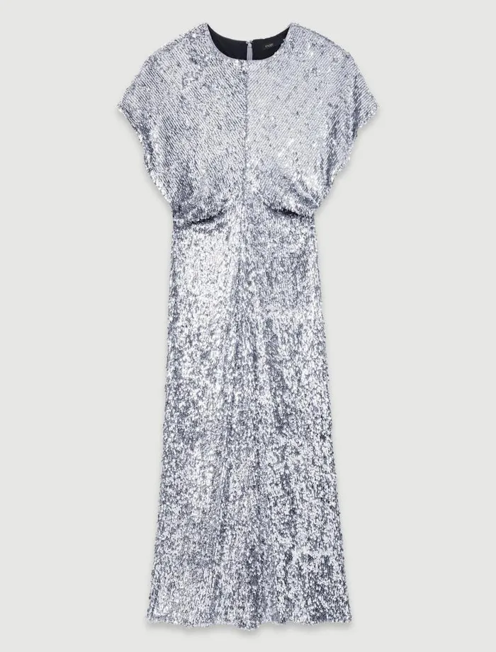 Maje Dresses Womens Sequin Maxi Dress Silver