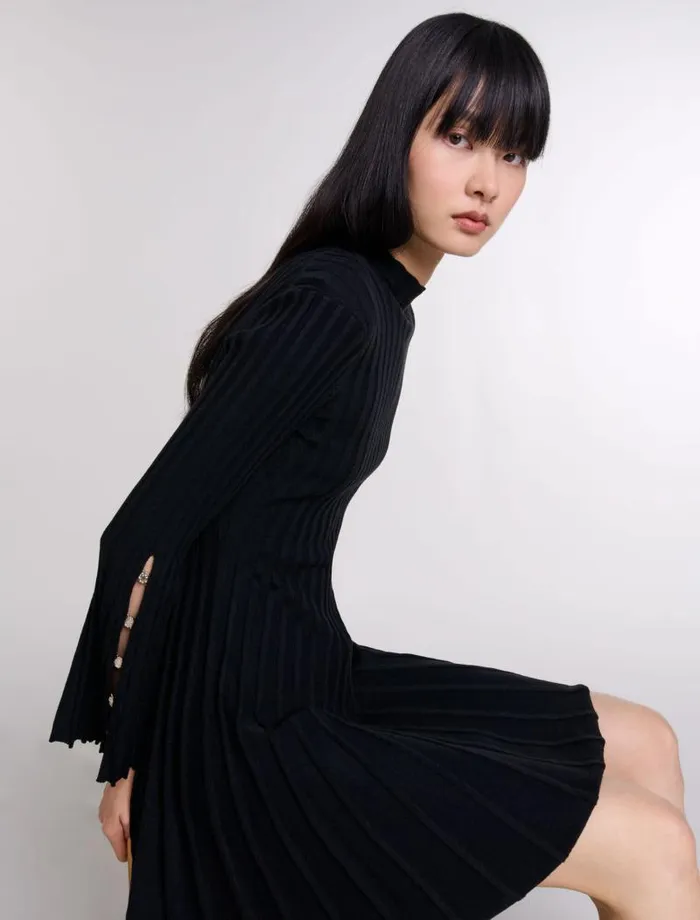 Maje Dresses Womens Short Knit Dress Black
