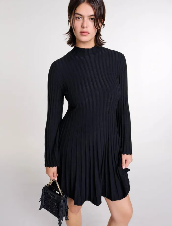 Maje Dresses Womens Short Knit Dress Black