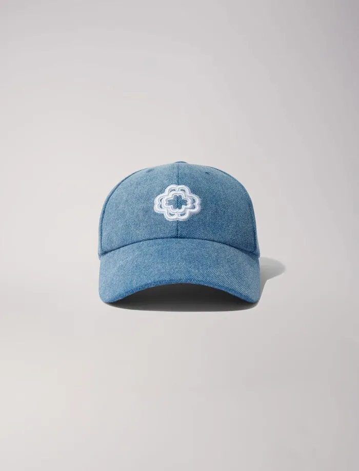 Maje Hats Womens Denim Cap With Clover Logo Blue
