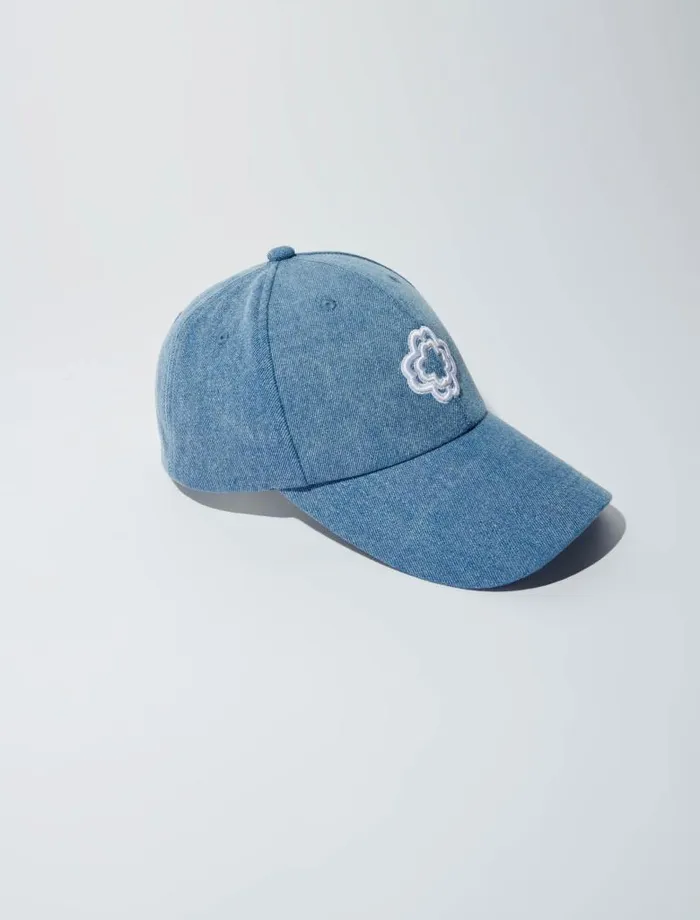 Maje Hats Womens Denim Cap With Clover Logo Blue