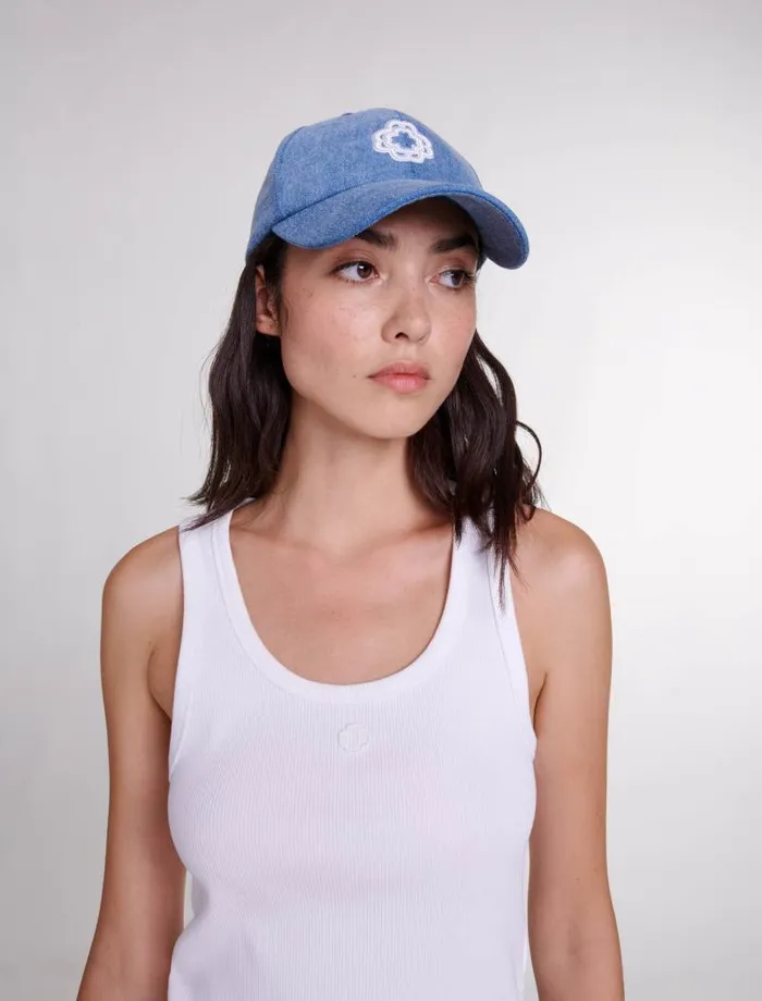 Maje Hats Womens Denim Cap With Clover Logo Blue