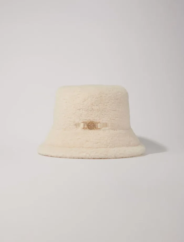 Maje Hats Womens Faux Fur Bucket Hat Ecru