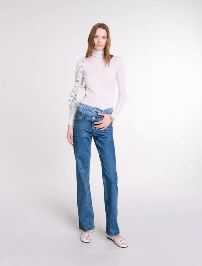 Maje Pants and Jeans Womens Double Waistband Jeans Blue