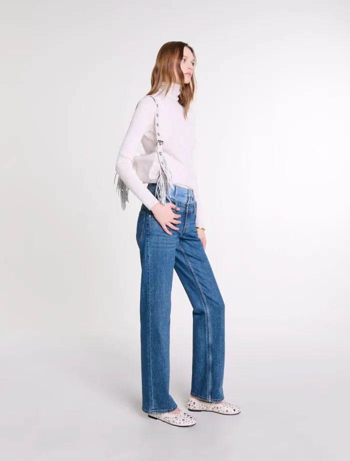 Maje Pants and Jeans Womens Double Waistband Jeans Blue
