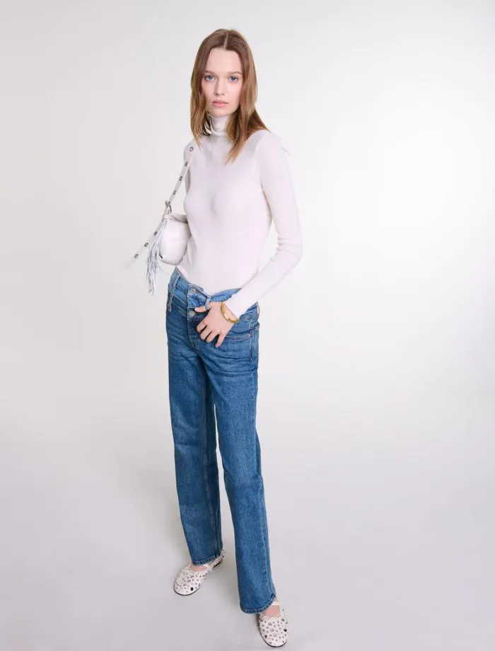 Maje Pants and Jeans Womens Double Waistband Jeans Blue