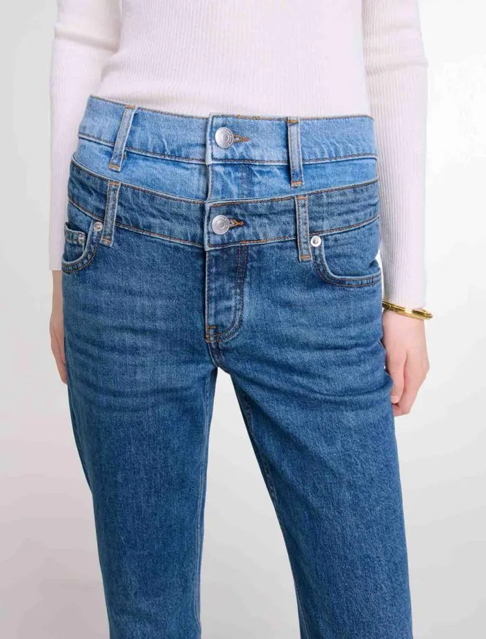 Maje Pants and Jeans Womens Double Waistband Jeans Blue