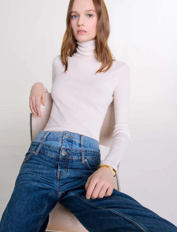 Maje Pants and Jeans Womens Double Waistband Jeans Blue