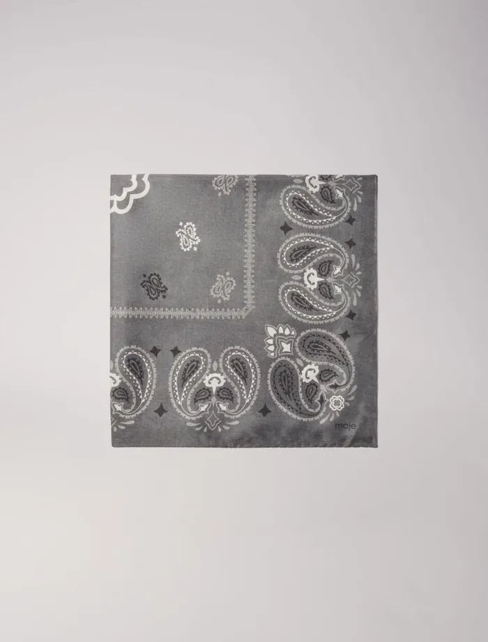 Maje Scarves and Ponchos Womens Silk Paisley Print Bandana Grey