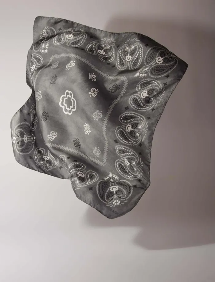 Maje Scarves and Ponchos Womens Silk Paisley Print Bandana Grey