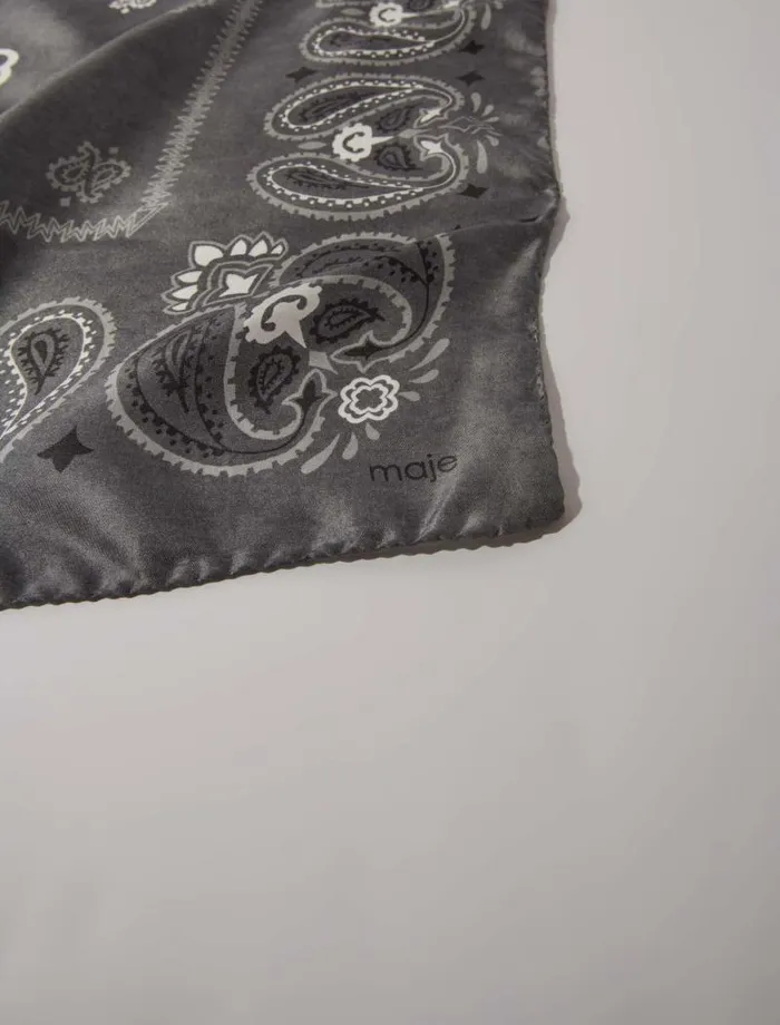 Maje Scarves and Ponchos Womens Silk Paisley Print Bandana Grey