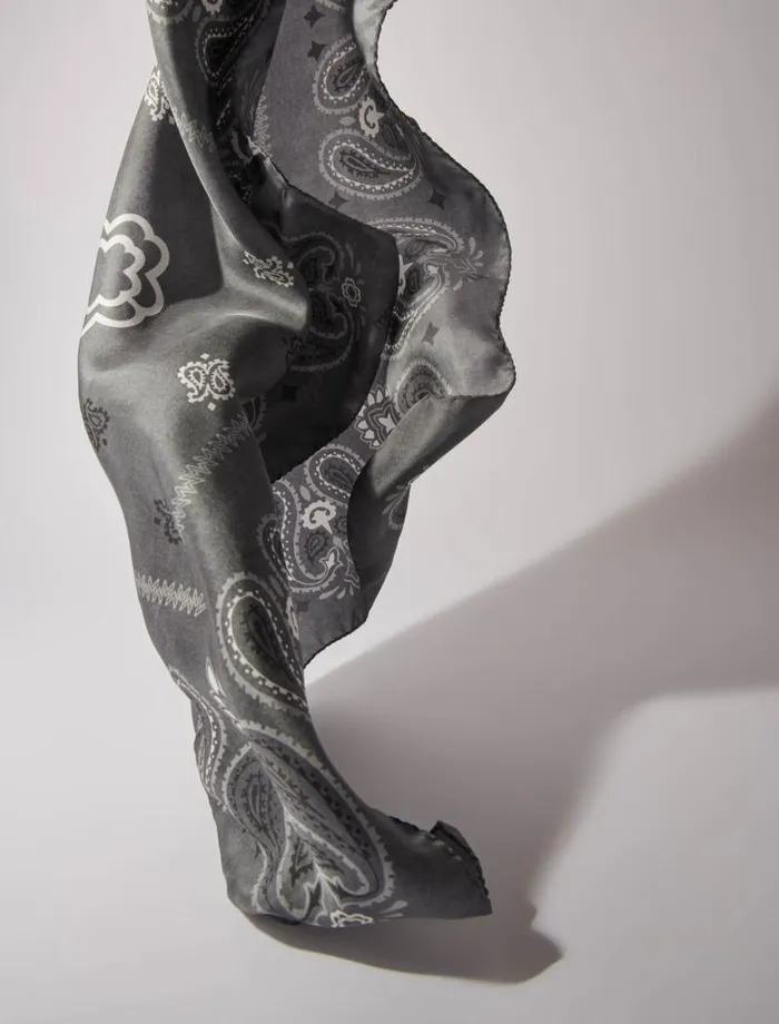 Maje Scarves and Ponchos Womens Silk Paisley Print Bandana Grey