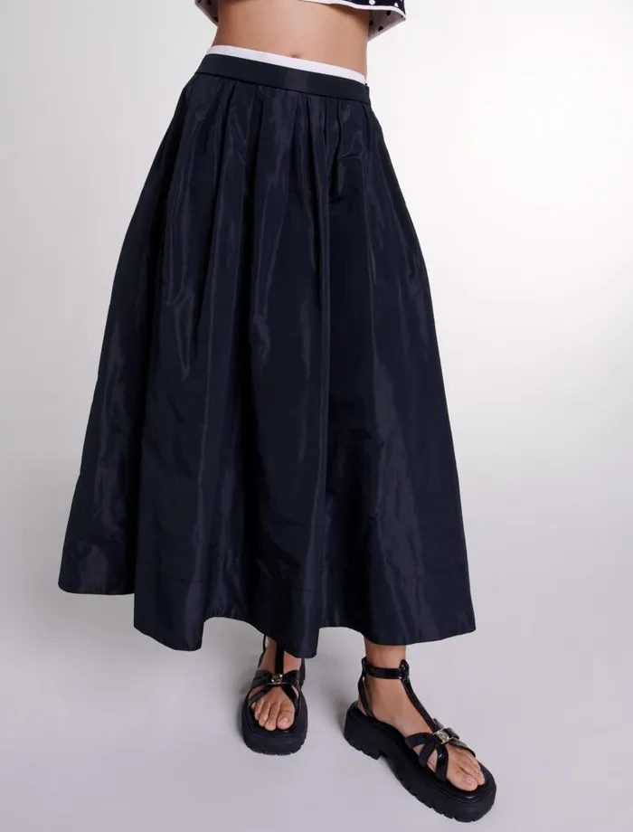Maje Skirts and Shorts Womens Long Skirt With Contrast Waistband Black