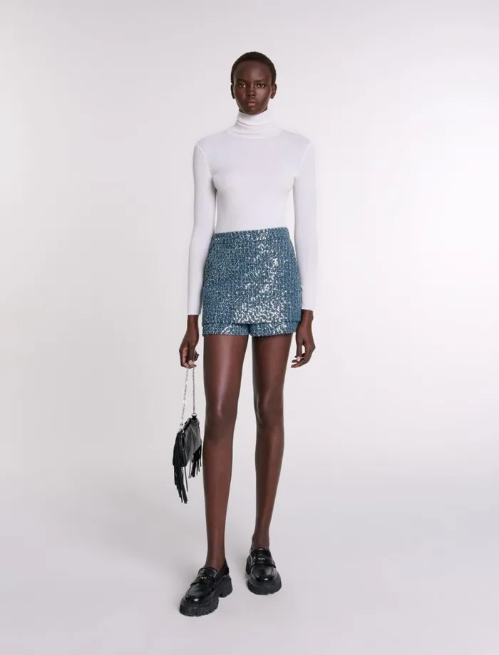 Maje Skirts and Shorts Womens Tweed Illusion Shorts Blue Silver