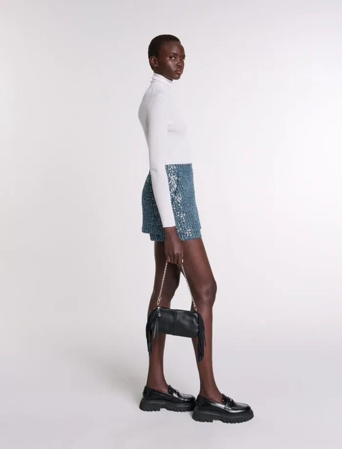 Maje Skirts and Shorts Womens Tweed Illusion Shorts Blue Silver