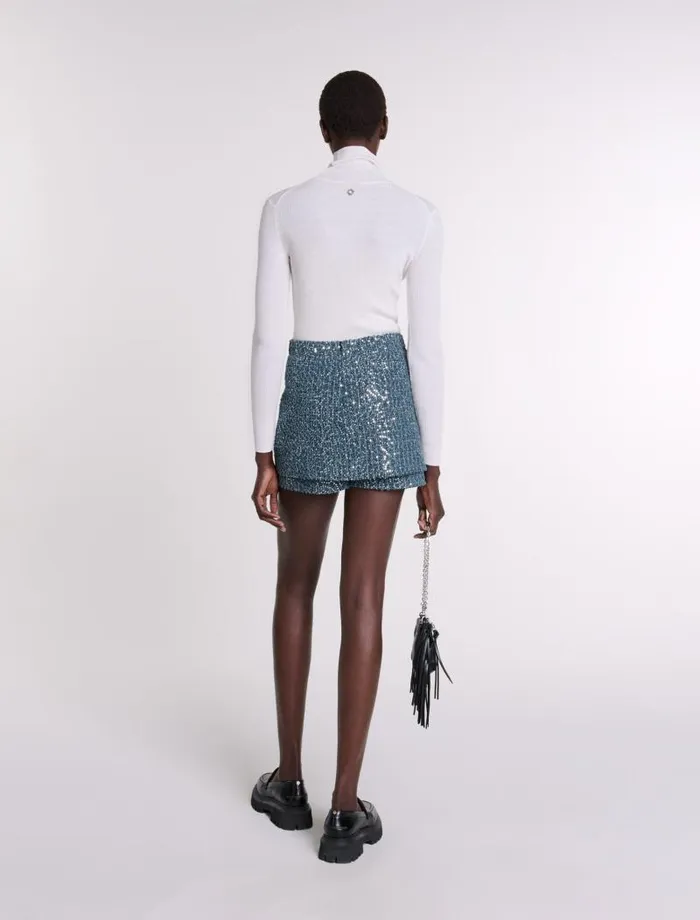 Maje Skirts and Shorts Womens Tweed Illusion Shorts Blue Silver