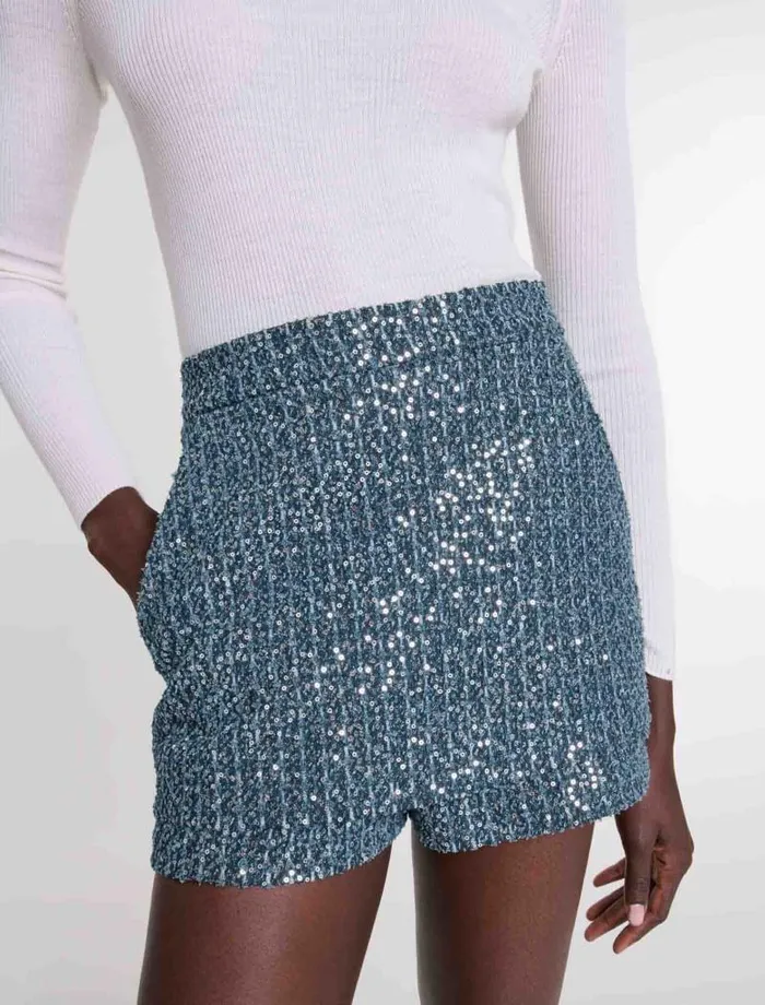 Maje Skirts and Shorts Womens Tweed Illusion Shorts Blue Silver