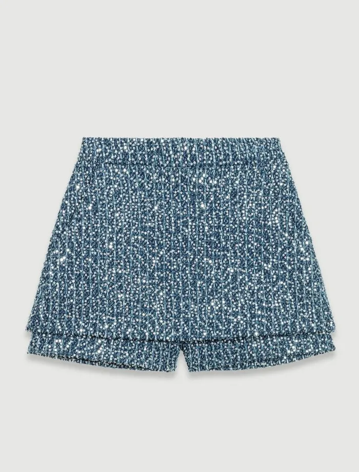 Maje Skirts and Shorts Womens Tweed Illusion Shorts Blue Silver