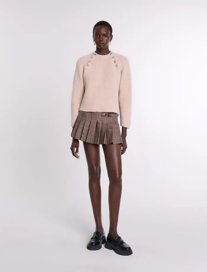 Maje Sweaters and Cardigans Womens Ribbed Wool Jumper Beige