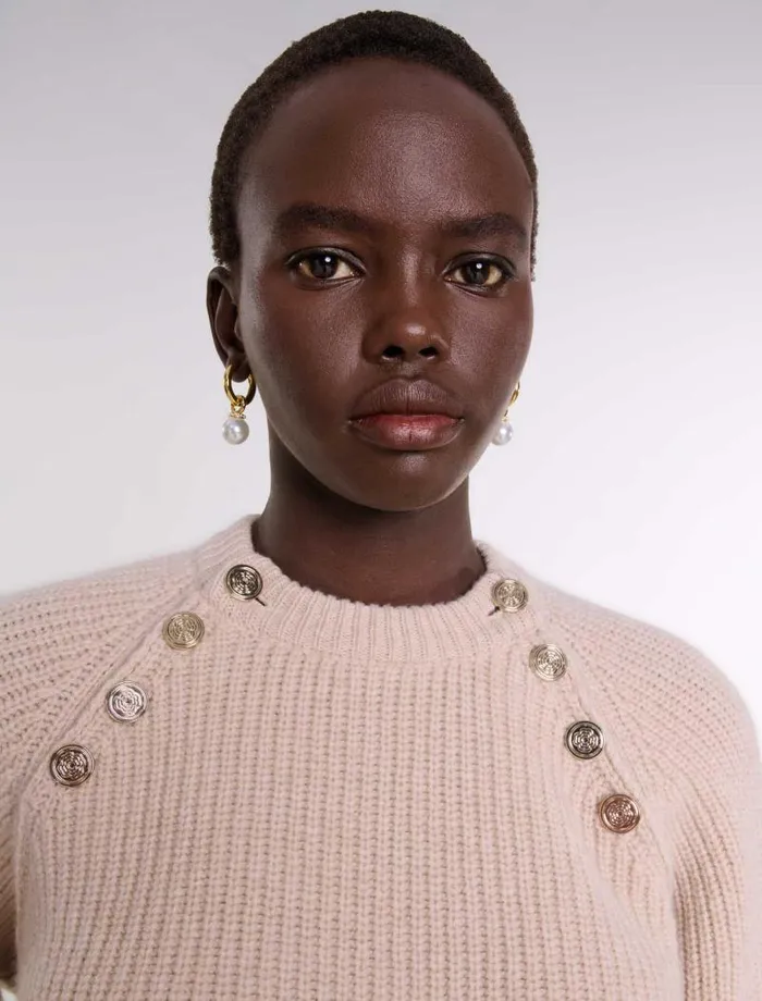 Maje Sweaters and Cardigans Womens Ribbed Wool Jumper Beige