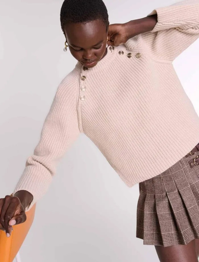 Maje Sweaters and Cardigans Womens Ribbed Wool Jumper Beige