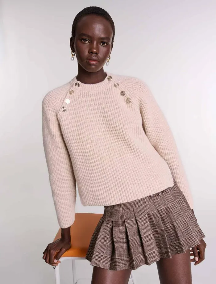Maje Sweaters and Cardigans Womens Ribbed Wool Jumper Beige