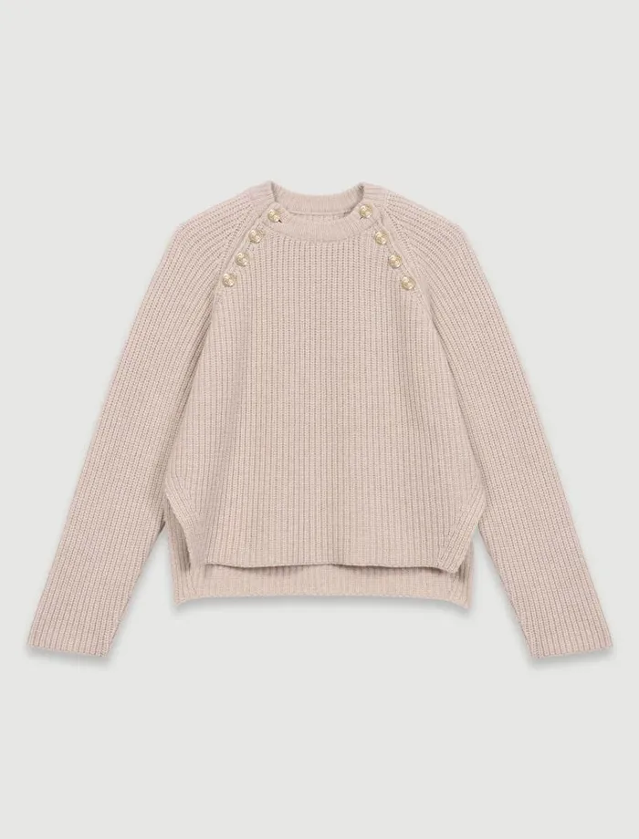 Maje Sweaters and Cardigans Womens Ribbed Wool Jumper Beige