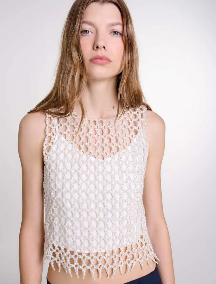 Maje Tops and Shirts Womens Beaded Top Ecru