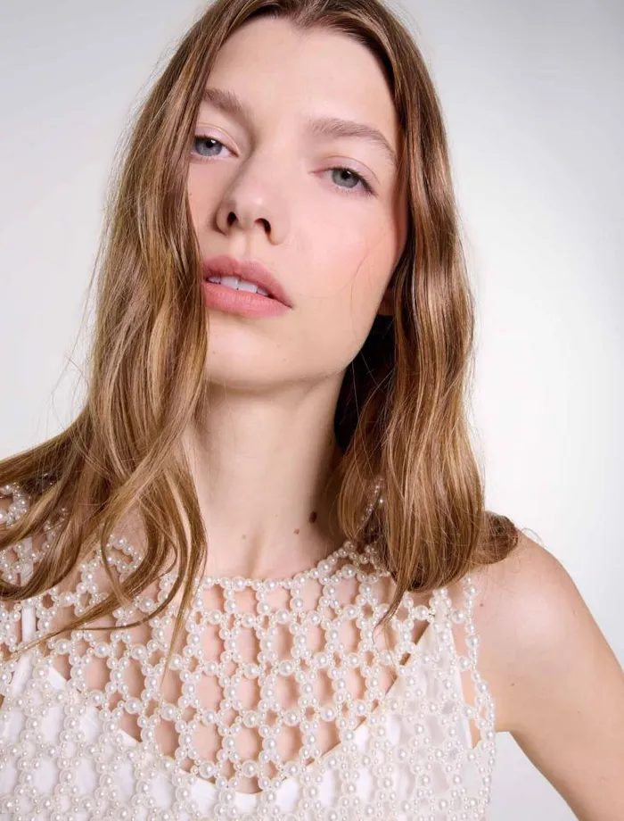 Maje Tops and Shirts Womens Beaded Top Ecru