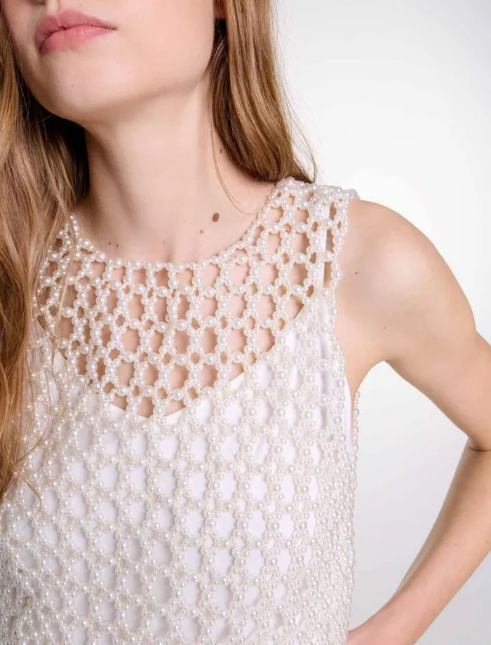 Maje Tops and Shirts Womens Beaded Top Ecru