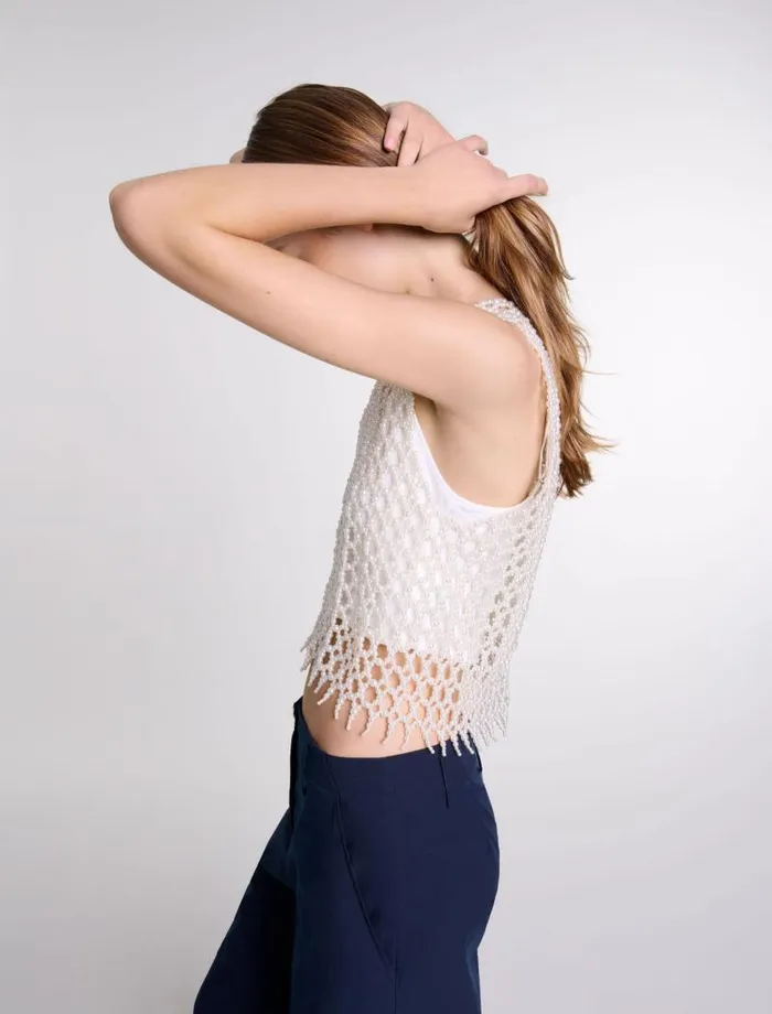 Maje Tops and Shirts Womens Beaded Top Ecru