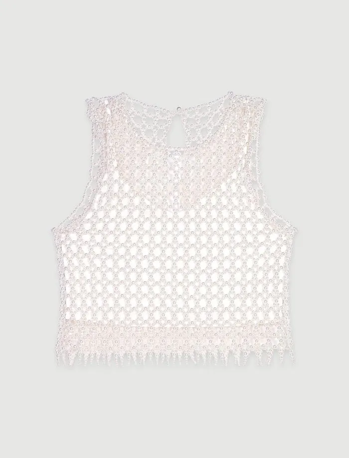 Maje Tops and Shirts Womens Beaded Top Ecru