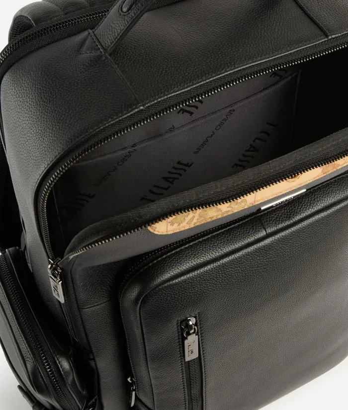 Man Backpacks and Belt Bags Alviero Martini Beta Leather Large Computer Backpack Black