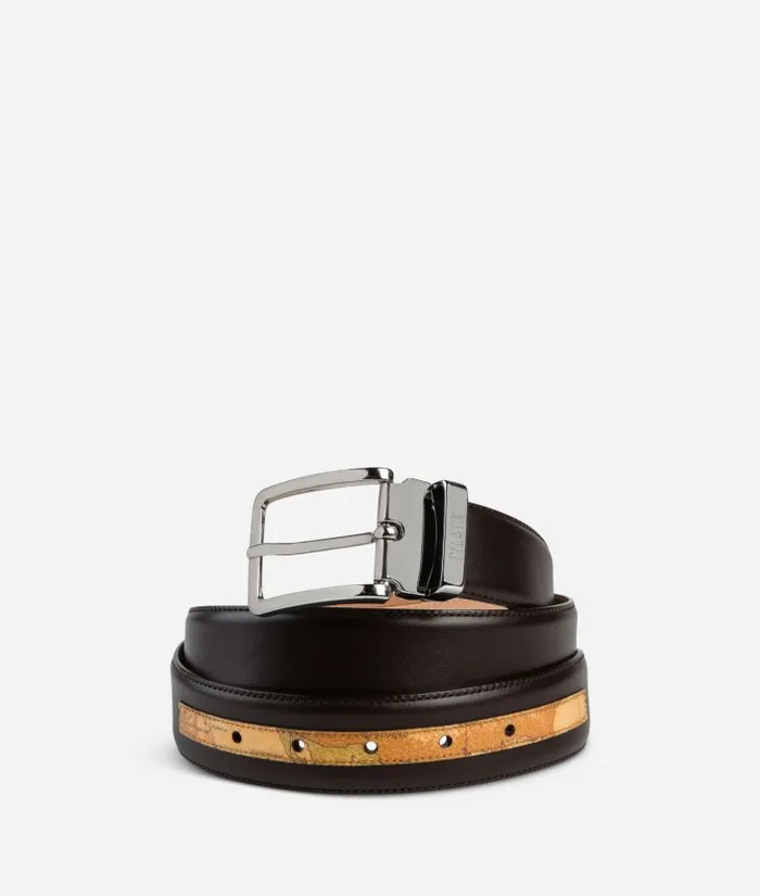 Man Belts Alviero Martini Dark Mood Leather And Geo Classic Belt